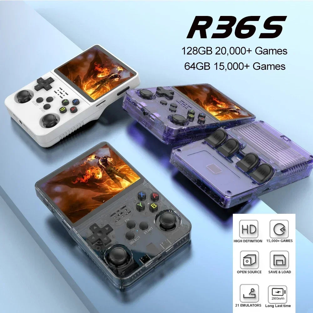 NEW Green R36S Retro Handheld Game Console Linux System 3.5 Inch IPS Screen Portable Pocket Video Player 64GB 128G Game Kid Gift